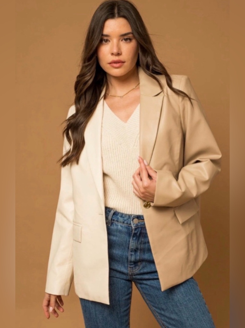 NWT [Haptics] Two-Tone Beige/White Button Lined Blazer Jacket Women’s 1X 2X 3X - Picture 5 of 12